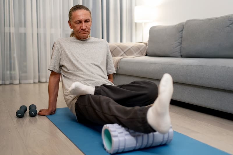 senior avec tapis dacupression